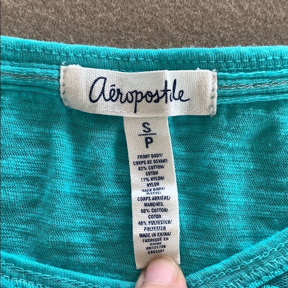 Aeropostale Lace Front Short Sleeve Shirt Top Small S Turquoise Blue - Picture 4 of 6
